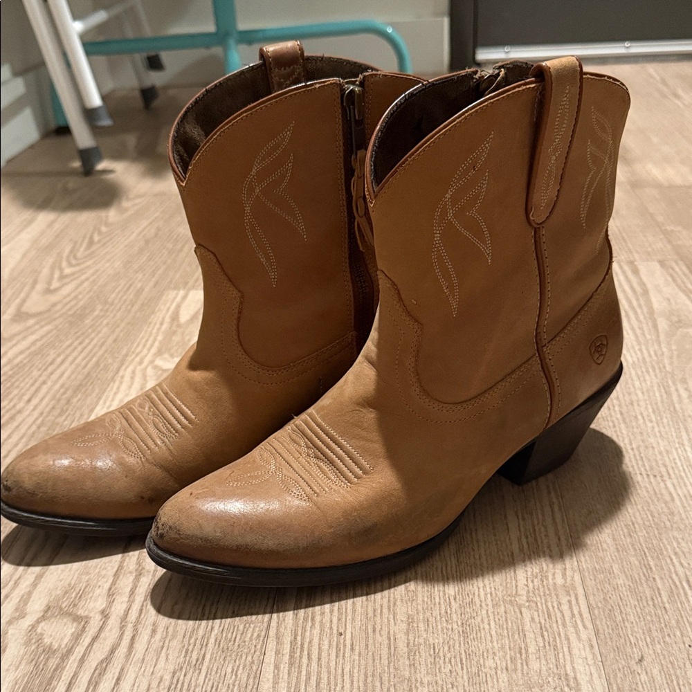Ariat Tan Leather Western Ankle Boots